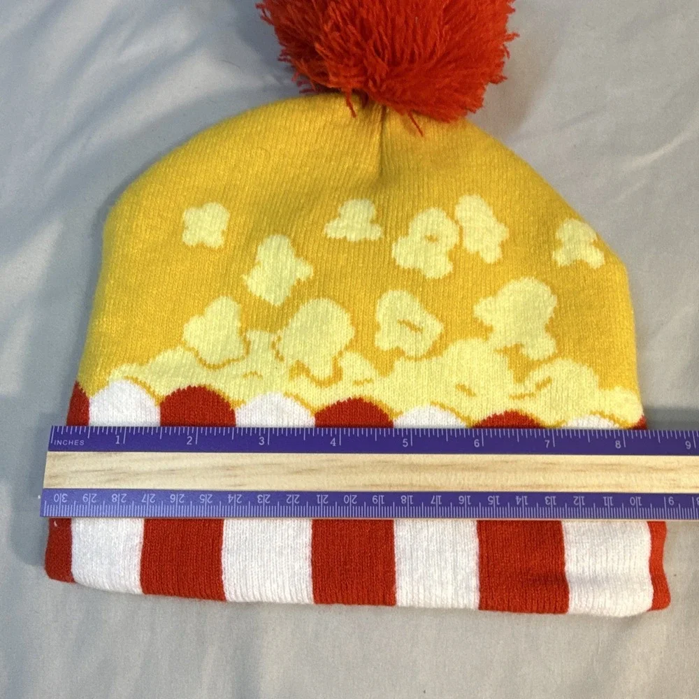 Gertex Unisex Kids Knit Popcorn Pom-Pom Beanie, Yellow Red White, 4-6X